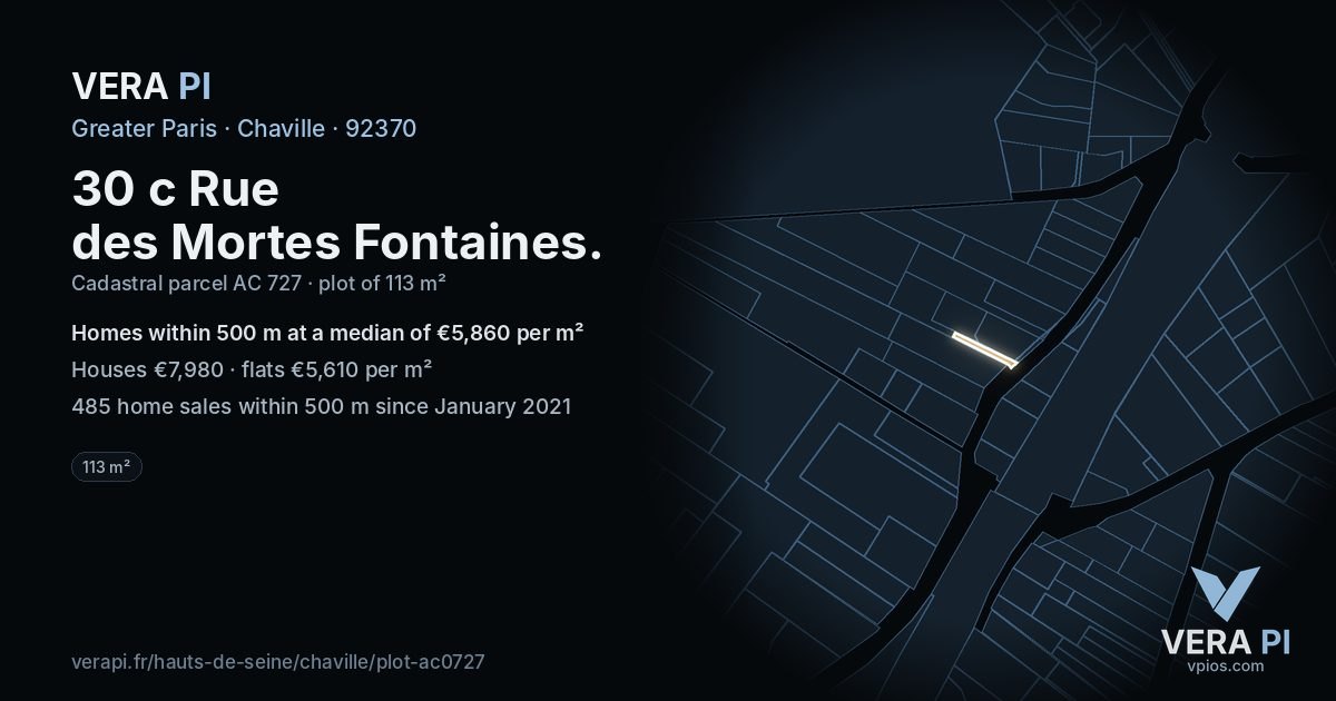 30 c Rue des Mortes Fontaines, Chaville at night – the plot lit, the parcels around coloured by the prices near them