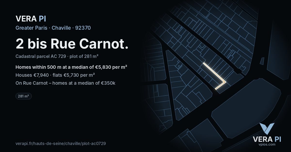 2 bis Rue Carnot, Chaville at night – the plot lit, the parcels around coloured by the prices near them