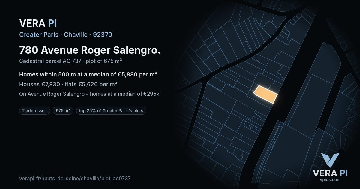 780 Avenue Roger Salengro, Chaville at night – the plot lit, the parcels around coloured by the prices near them