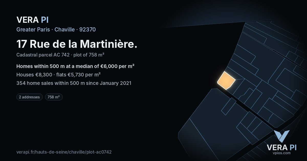 17 Rue de la Martinière, Chaville at night – the plot lit, the parcels around coloured by the prices near them