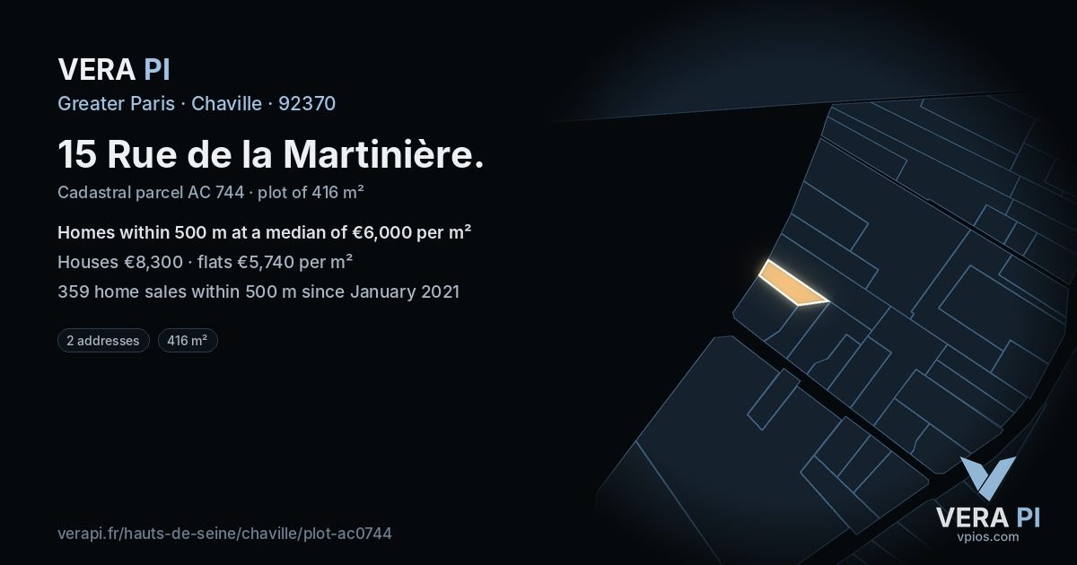 15 Rue de la Martinière, Chaville at night – the plot lit, the parcels around coloured by the prices near them