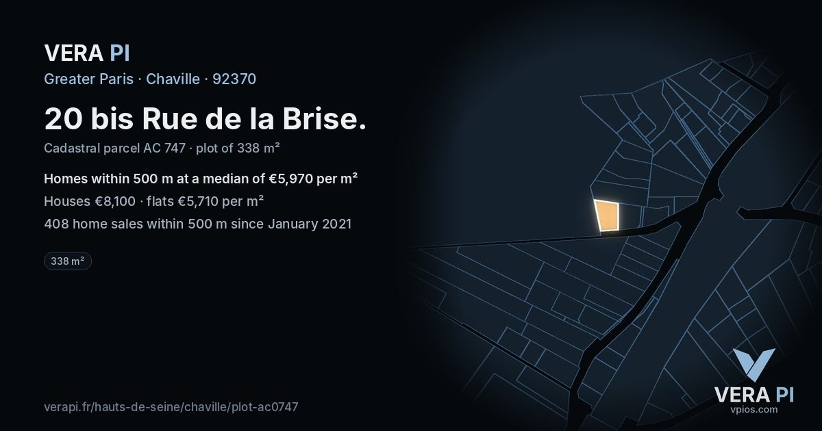 20 bis Rue de la Brise, Chaville at night – the plot lit, the parcels around coloured by the prices near them