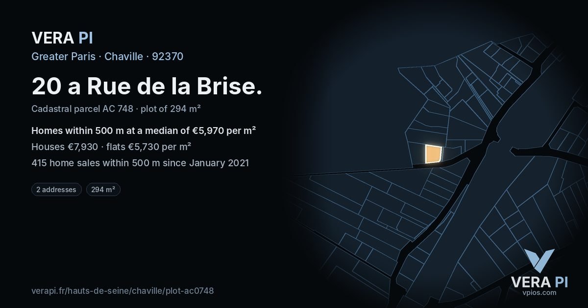 20 a Rue de la Brise, Chaville at night – the plot lit, the parcels around coloured by the prices near them