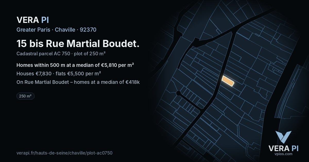 15 bis Rue Martial Boudet, Chaville at night – the plot lit, the parcels around coloured by the prices near them