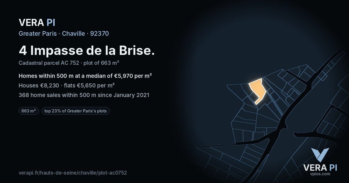4 Impasse de la Brise, Chaville at night – the plot lit, the parcels around coloured by the prices near them