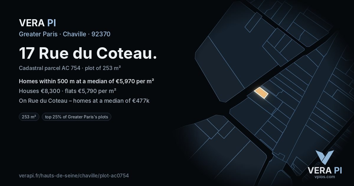 17 Rue du Coteau, Chaville at night – the plot lit, the parcels around coloured by the prices near them