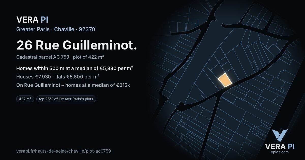 26 Rue Guilleminot, Chaville at night – the plot lit, the parcels around coloured by the prices near them