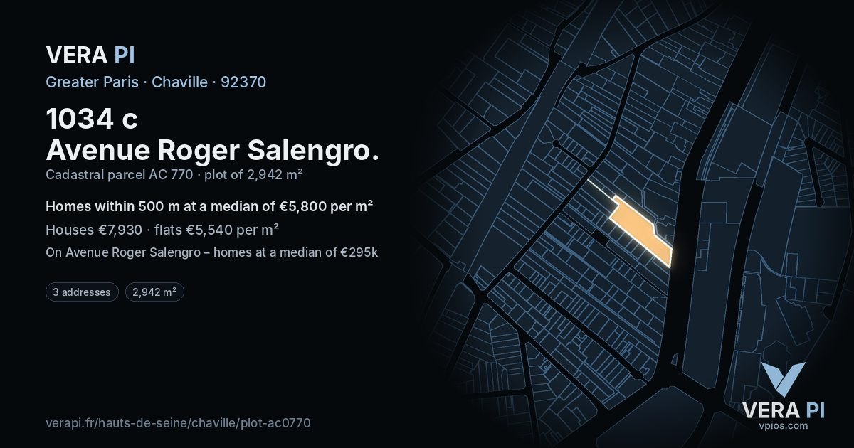 1034 c Avenue Roger Salengro, Chaville at night – the plot lit, the parcels around coloured by the prices near them