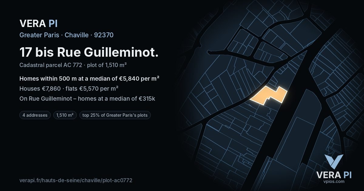17 bis Rue Guilleminot, Chaville at night – the plot lit, the parcels around coloured by the prices near them