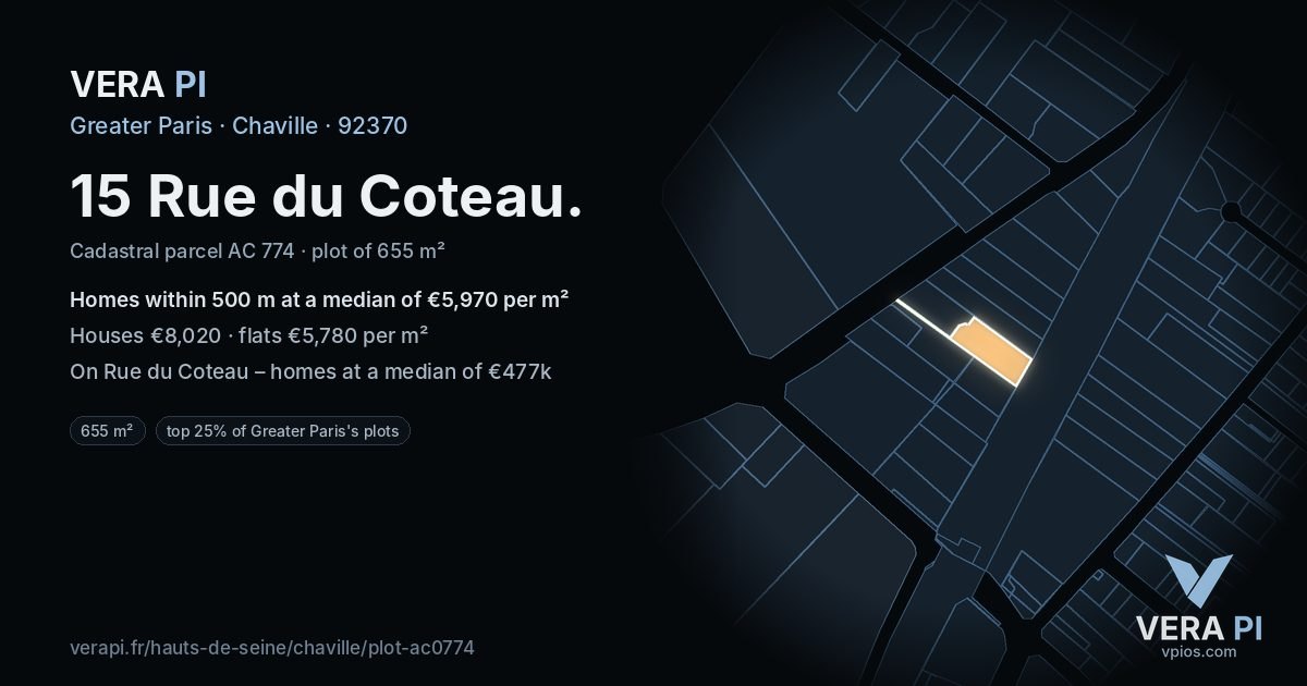 15 Rue du Coteau, Chaville at night – the plot lit, the parcels around coloured by the prices near them