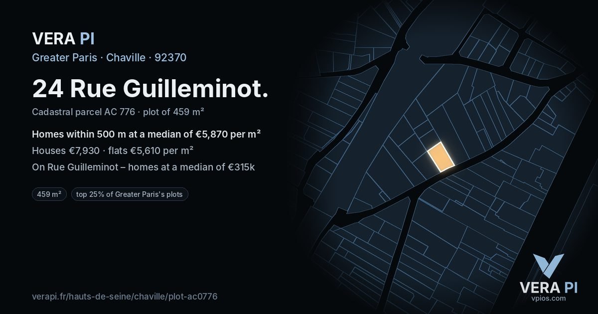 24 Rue Guilleminot, Chaville at night – the plot lit, the parcels around coloured by the prices near them