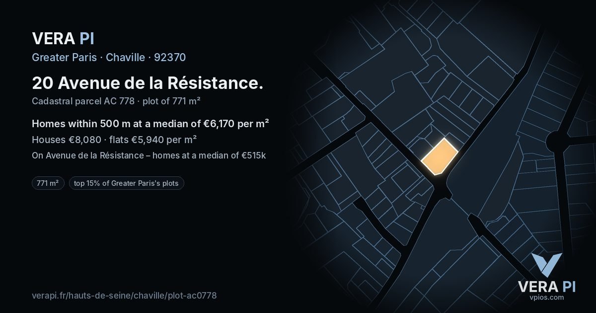 20 Avenue de la Résistance, Chaville at night – the plot lit, the parcels around coloured by the prices near them