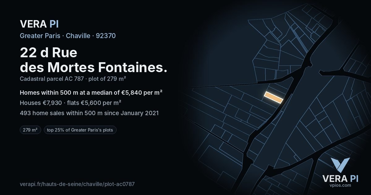 22 d Rue des Mortes Fontaines, Chaville at night – the plot lit, the parcels around coloured by the prices near them