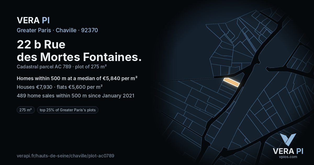 22 b Rue des Mortes Fontaines, Chaville at night – the plot lit, the parcels around coloured by the prices near them