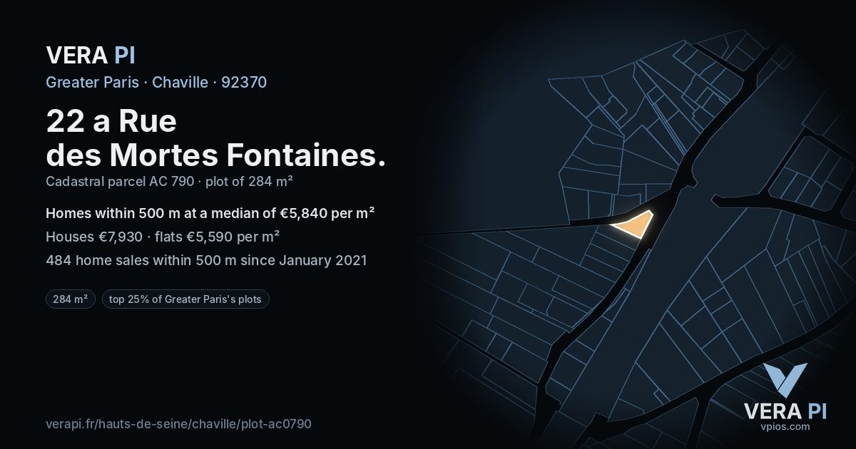22 a Rue des Mortes Fontaines, Chaville at night – the plot lit, the parcels around coloured by the prices near them