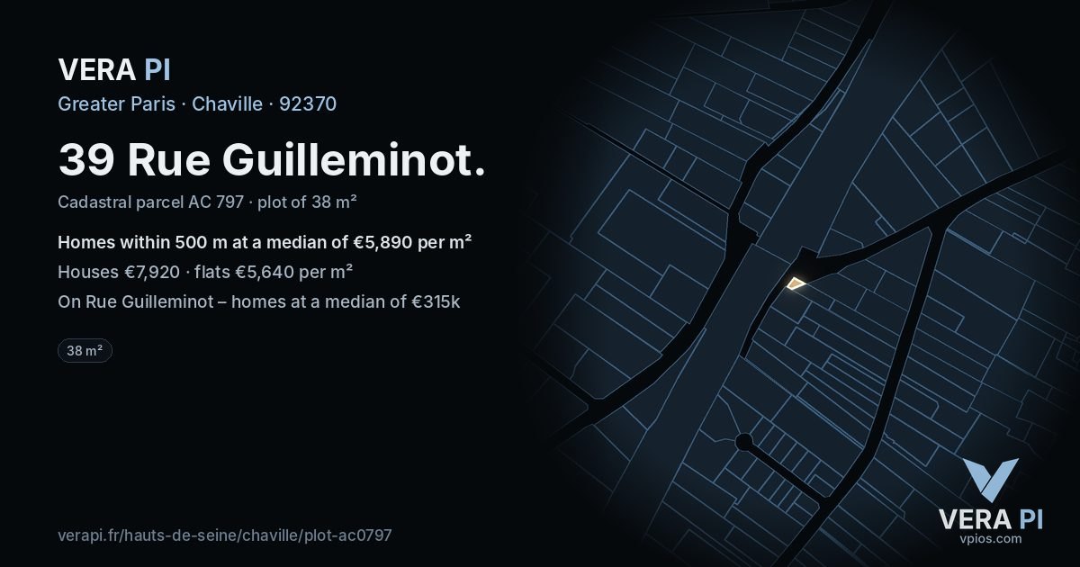 39 Rue Guilleminot, Chaville at night – the plot lit, the parcels around coloured by the prices near them