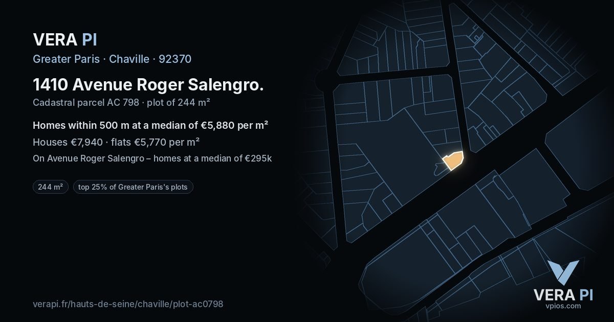 1410 Avenue Roger Salengro, Chaville at night – the plot lit, the parcels around coloured by the prices near them