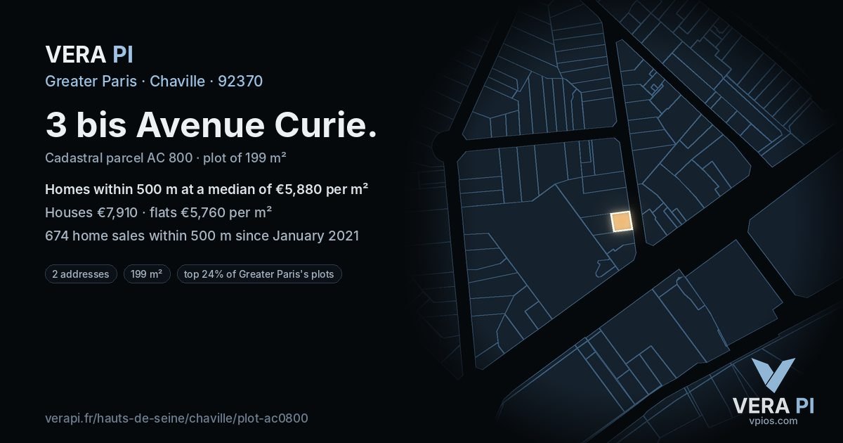 3 bis Avenue Curie, Chaville at night – the plot lit, the parcels around coloured by the prices near them