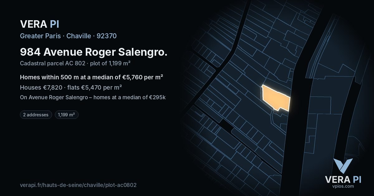 984 Avenue Roger Salengro, Chaville at night – the plot lit, the parcels around coloured by the prices near them