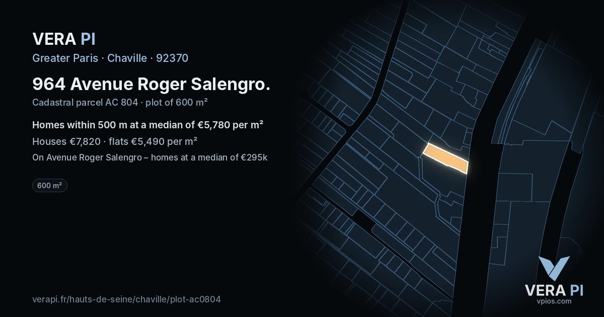 964 Avenue Roger Salengro, Chaville at night – the plot lit, the parcels around coloured by the prices near them