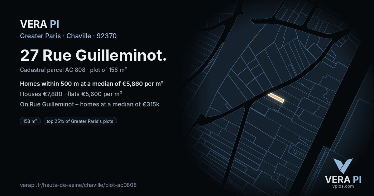 27 Rue Guilleminot, Chaville at night – the plot lit, the parcels around coloured by the prices near them