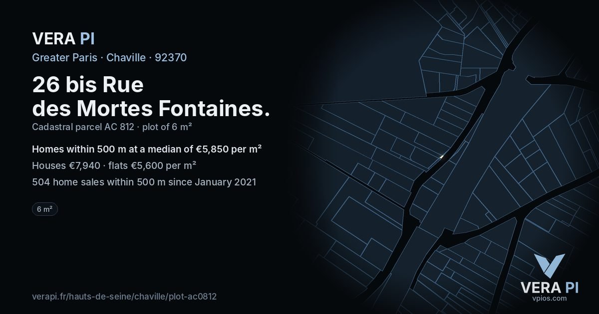 26 bis Rue des Mortes Fontaines, Chaville at night – the plot lit, the parcels around coloured by the prices near them
