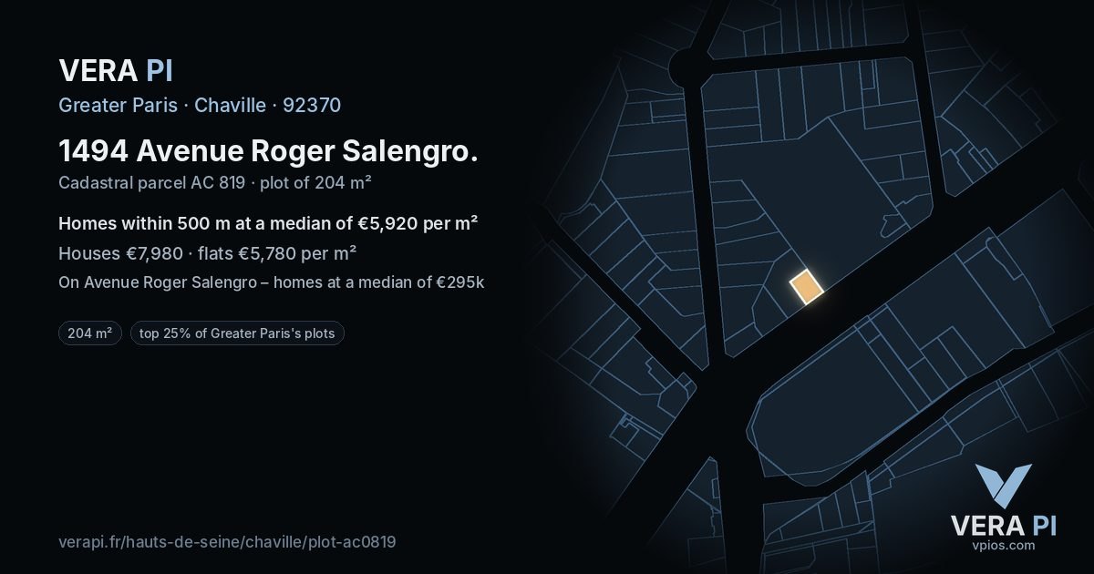 1494 Avenue Roger Salengro, Chaville at night – the plot lit, the parcels around coloured by the prices near them