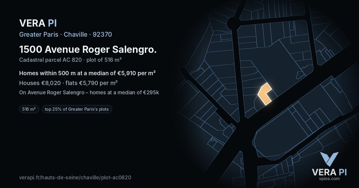 1500 Avenue Roger Salengro, Chaville at night – the plot lit, the parcels around coloured by the prices near them