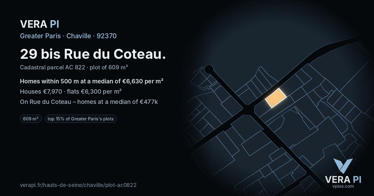 29 bis Rue du Coteau, Chaville at night – the plot lit, the parcels around coloured by the prices near them