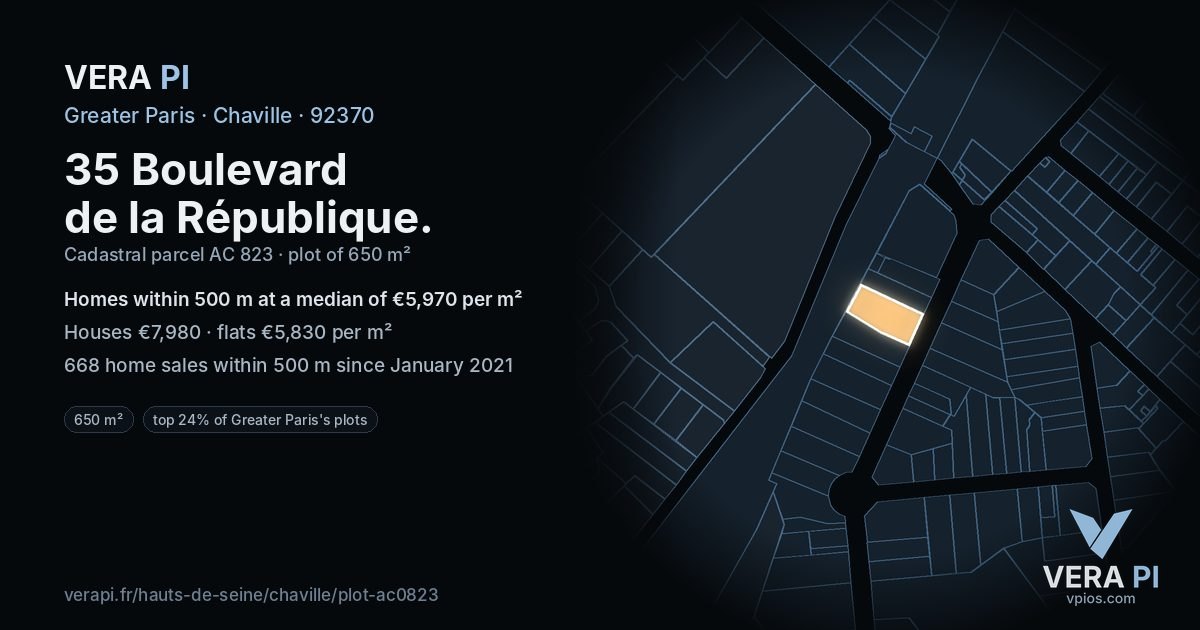 35 Boulevard de la République, Chaville at night – the plot lit, the parcels around coloured by the prices near them