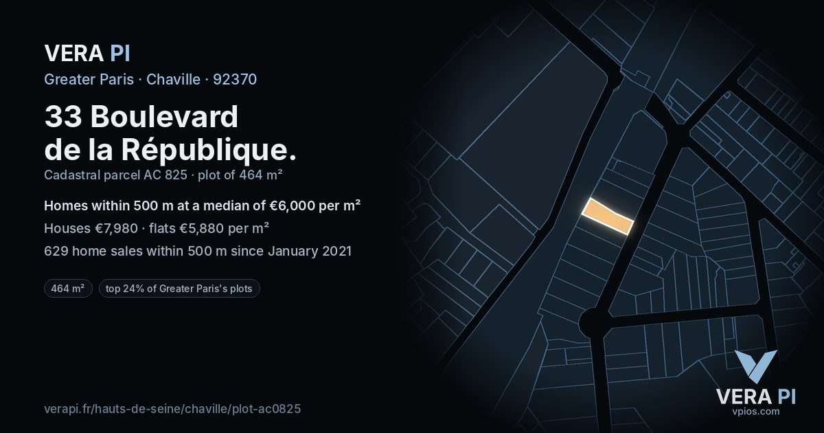 33 Boulevard de la République, Chaville at night – the plot lit, the parcels around coloured by the prices near them