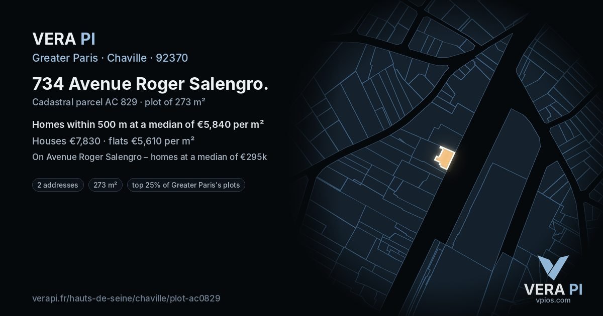 734 Avenue Roger Salengro, Chaville at night – the plot lit, the parcels around coloured by the prices near them