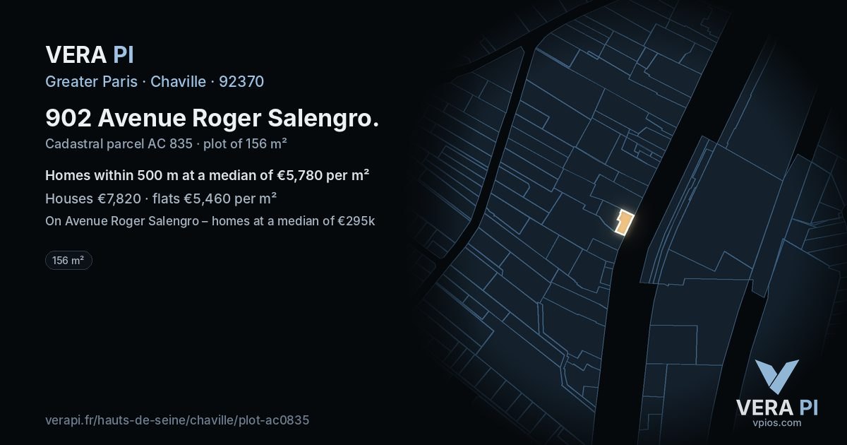 902 Avenue Roger Salengro, Chaville at night – the plot lit, the parcels around coloured by the prices near them