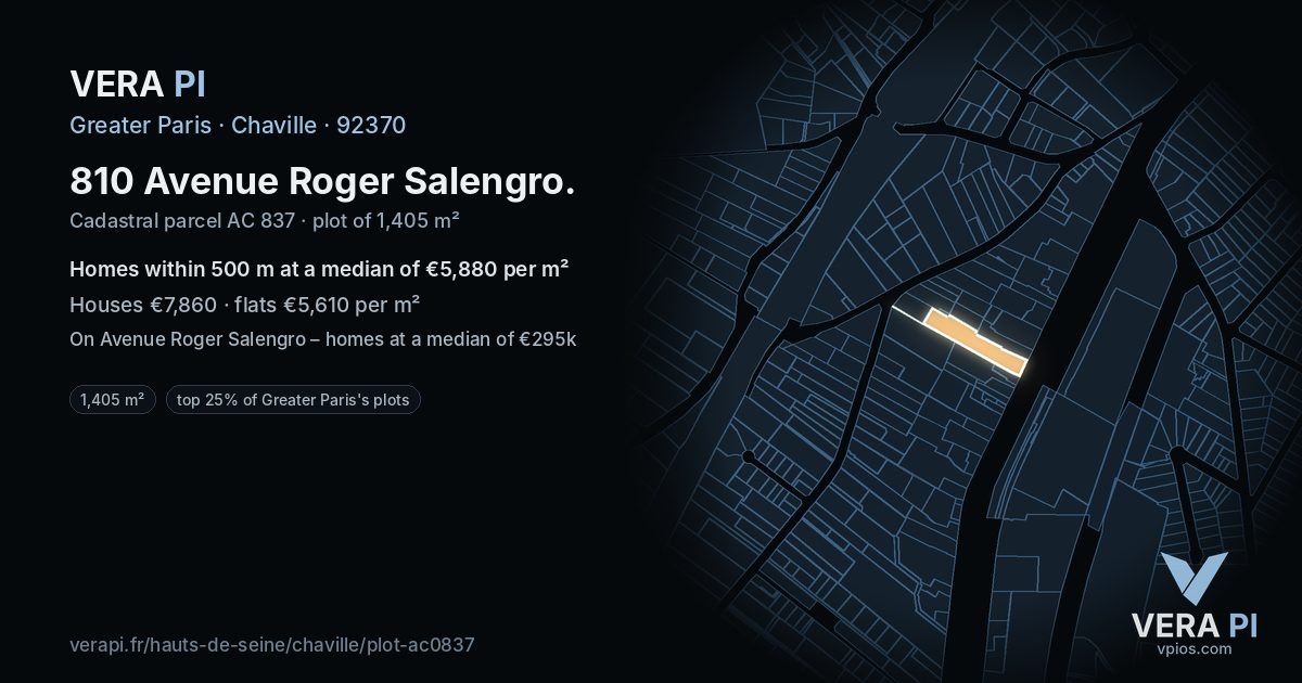 810 Avenue Roger Salengro, Chaville at night – the plot lit, the parcels around coloured by the prices near them