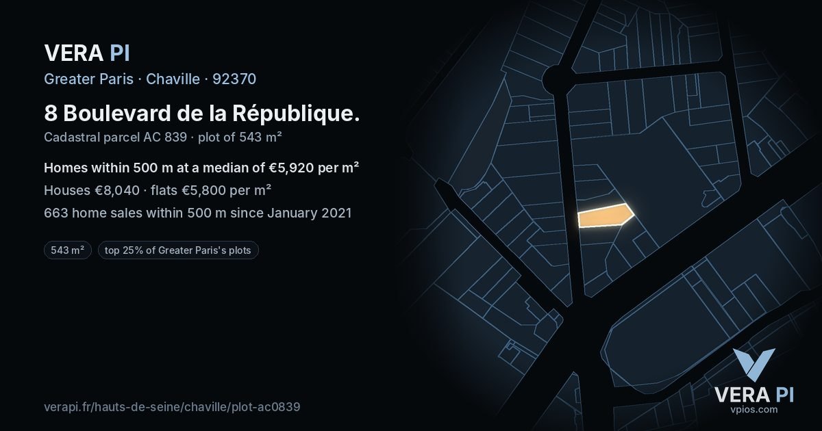 8 Boulevard de la République, Chaville at night – the plot lit, the parcels around coloured by the prices near them