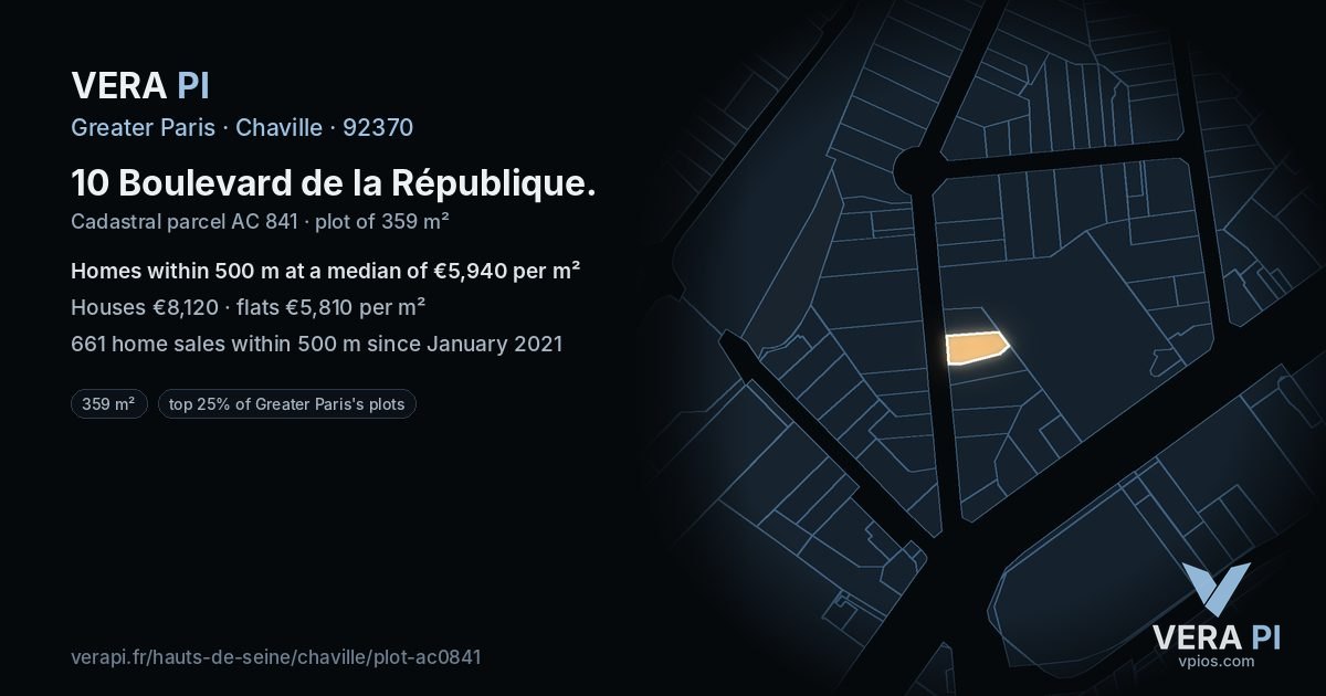 10 Boulevard de la République, Chaville at night – the plot lit, the parcels around coloured by the prices near them