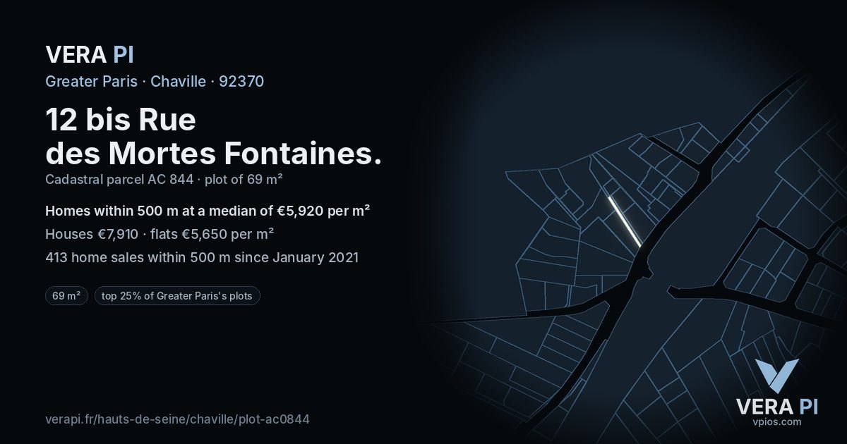 12 bis Rue des Mortes Fontaines, Chaville at night – the plot lit, the parcels around coloured by the prices near them