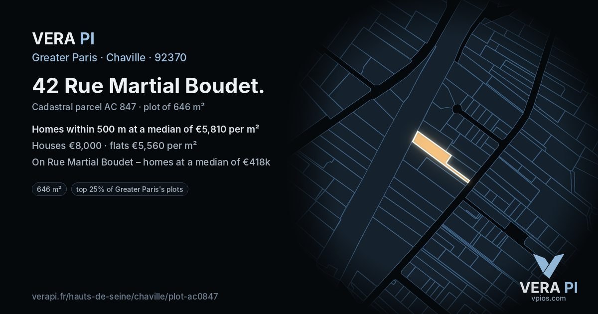 42 Rue Martial Boudet, Chaville at night – the plot lit, the parcels around coloured by the prices near them