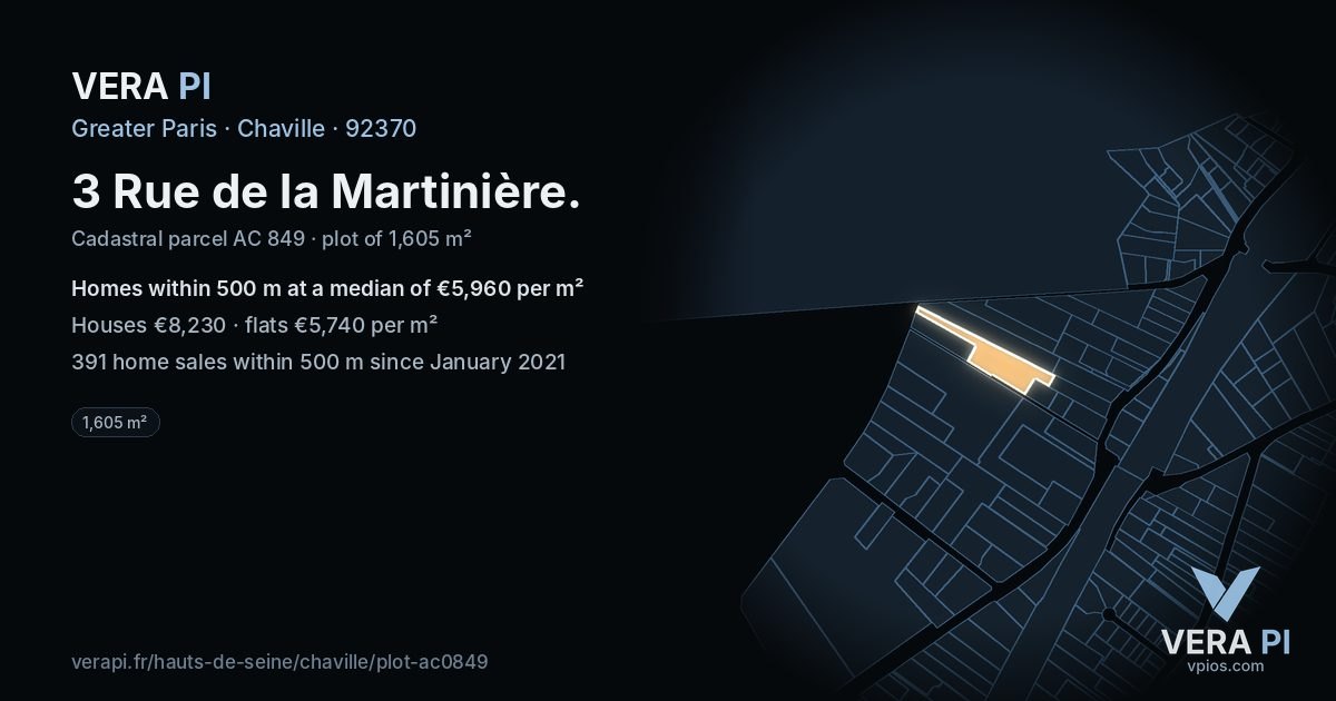 3 Rue de la Martinière, Chaville at night – the plot lit, the parcels around coloured by the prices near them