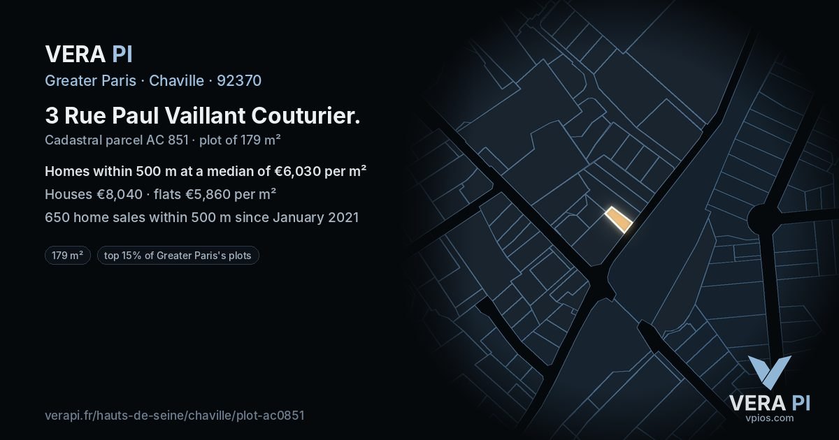 3 Rue Paul Vaillant Couturier, Chaville at night – the plot lit, the parcels around coloured by the prices near them