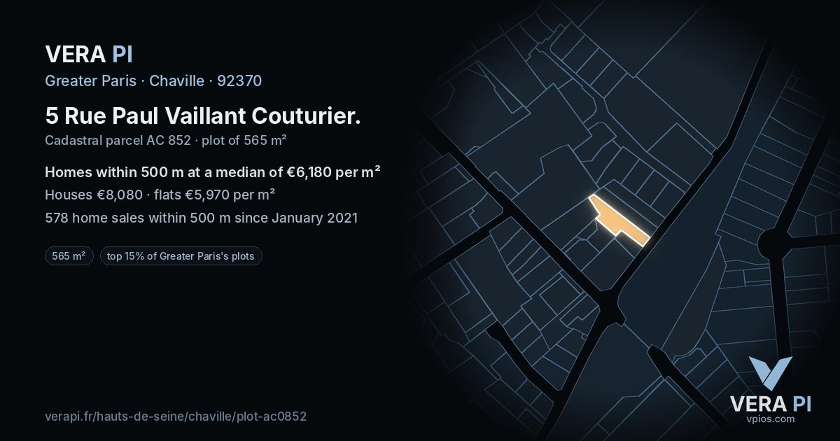 5 Rue Paul Vaillant Couturier, Chaville at night – the plot lit, the parcels around coloured by the prices near them