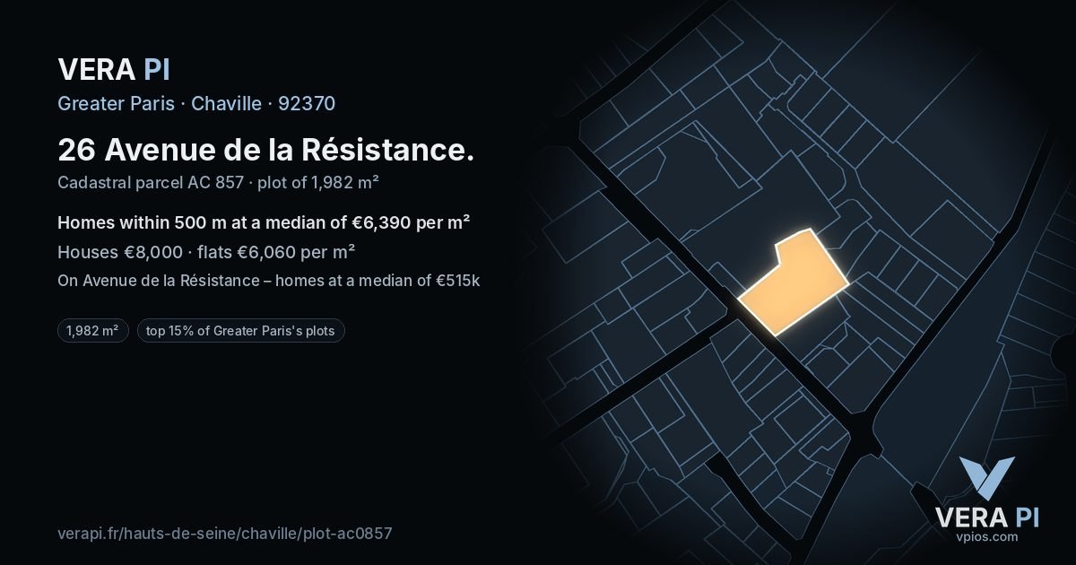 26 Avenue de la Résistance, Chaville at night – the plot lit, the parcels around coloured by the prices near them