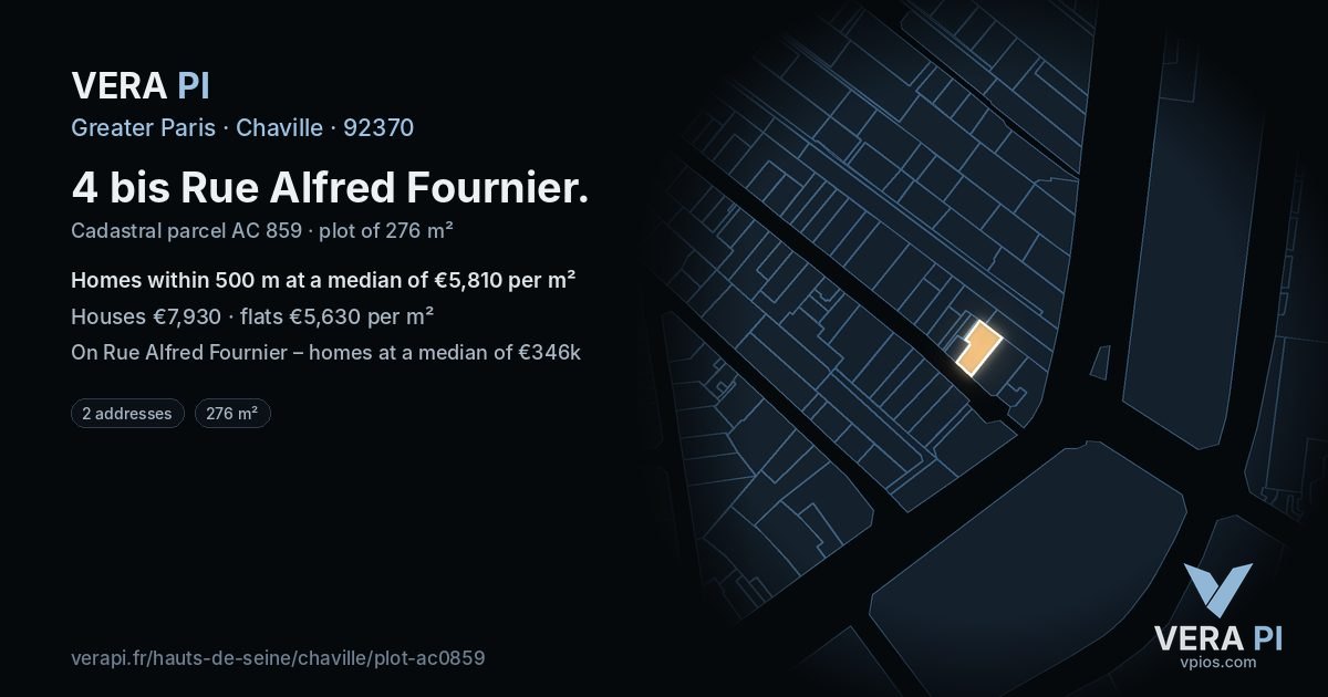 4 bis Rue Alfred Fournier, Chaville at night – the plot lit, the parcels around coloured by the prices near them