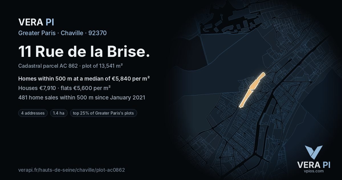 11 Rue de la Brise, Chaville at night – the plot lit, the parcels around coloured by the prices near them