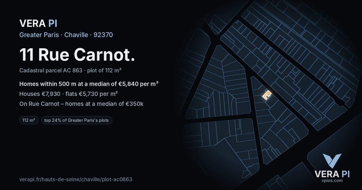 11 Rue Carnot, Chaville at night – the plot lit, the parcels around coloured by the prices near them