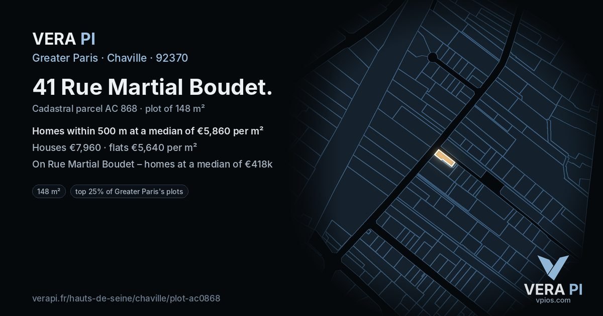 41 Rue Martial Boudet, Chaville at night – the plot lit, the parcels around coloured by the prices near them
