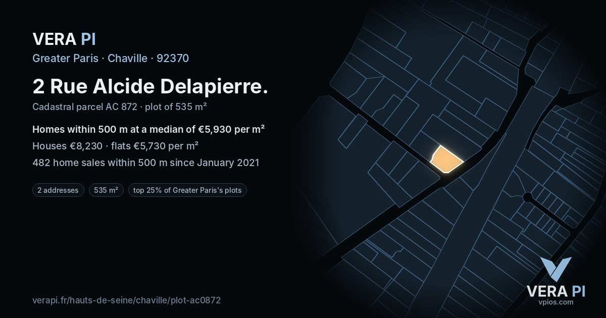 2 Rue Alcide Delapierre, Chaville at night – the plot lit, the parcels around coloured by the prices near them
