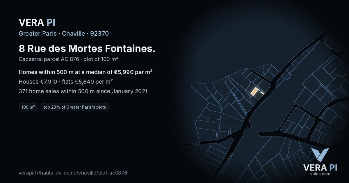 8 Rue des Mortes Fontaines, Chaville at night – the plot lit, the parcels around coloured by the prices near them