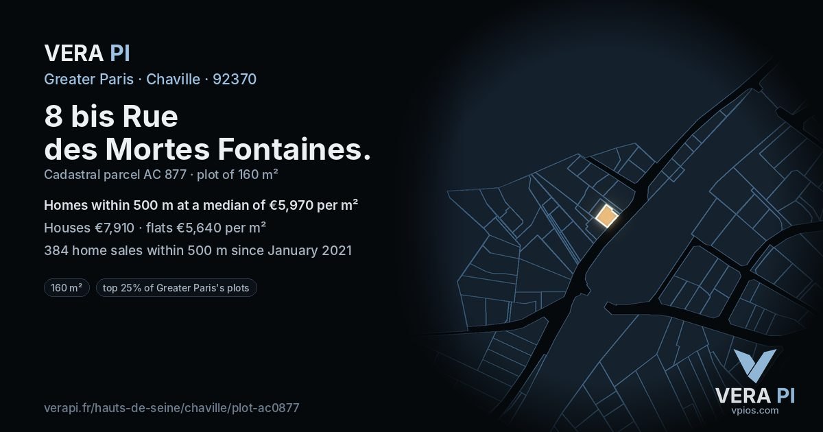 8 bis Rue des Mortes Fontaines, Chaville at night – the plot lit, the parcels around coloured by the prices near them