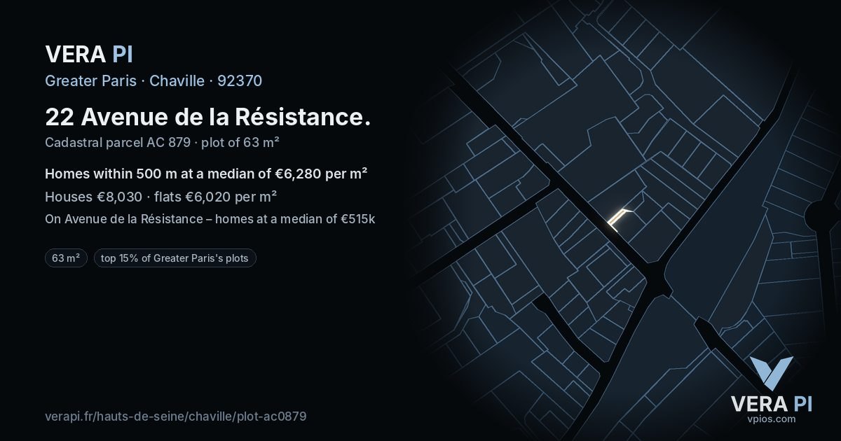 22 Avenue de la Résistance, Chaville at night – the plot lit, the parcels around coloured by the prices near them